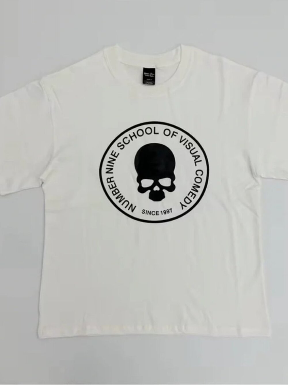 Number nine school of visual comedy white T-shirt